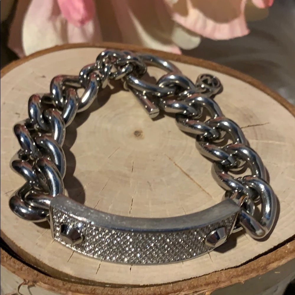 Michael Kors bracelet silver pave toggle logo MK - Picture 3 of 8